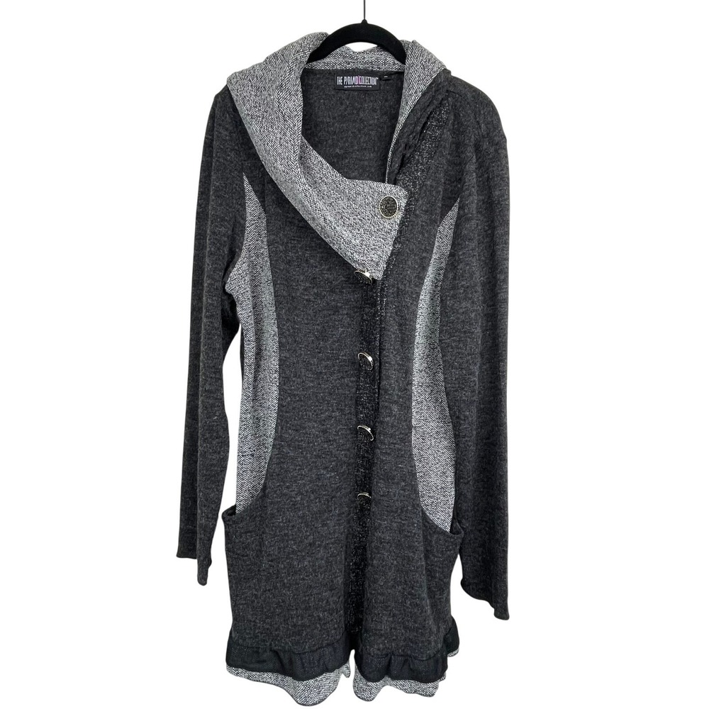 The Pyramid Collection Sweater Women's Gray Black Cardigan Mixed Media Sz XL‎